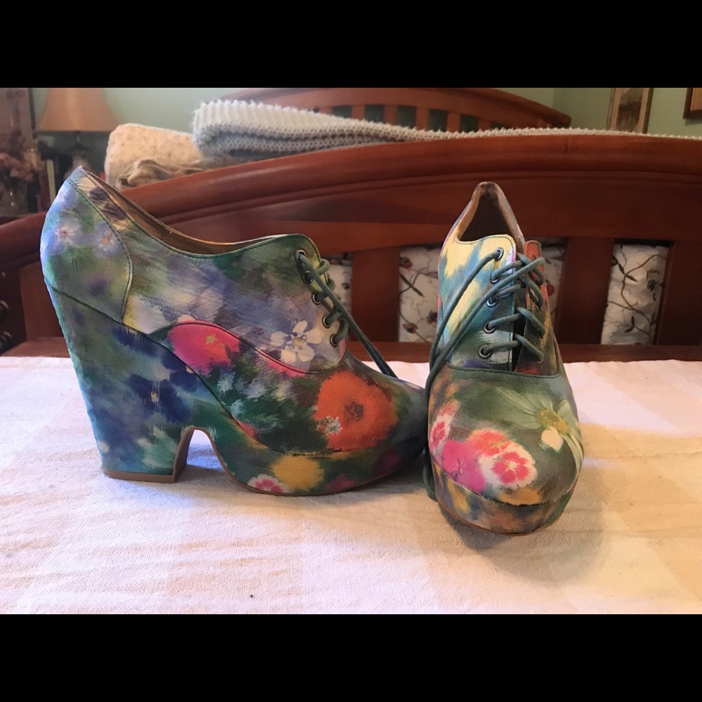 Urban Outfitters floral platform wedges